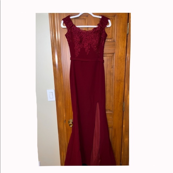 Dresses Burgundy Long Dress With Slit Off The Shoulders Poshmark